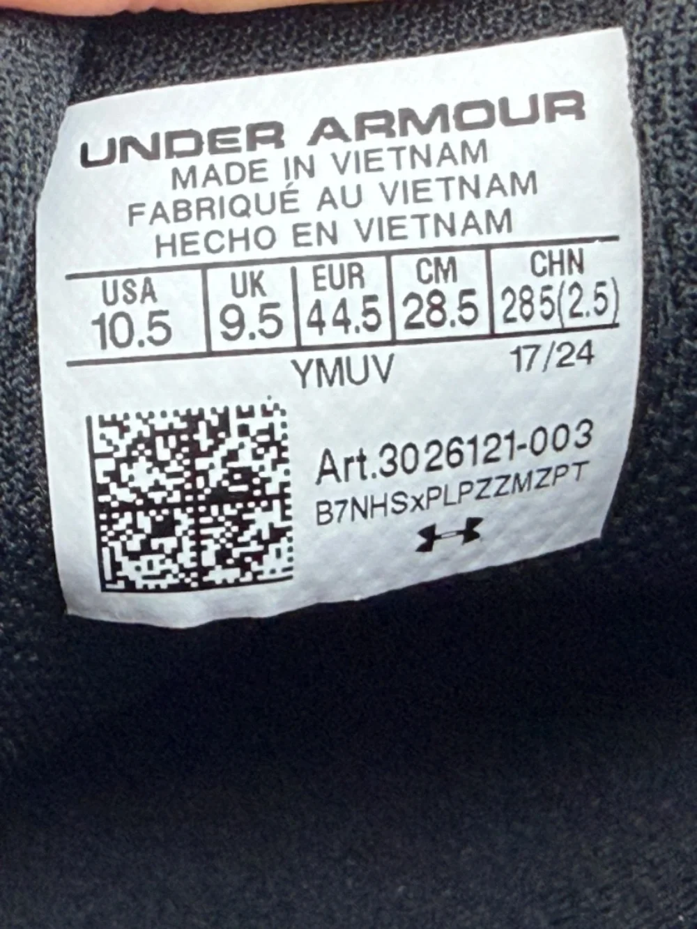 Under Armour UA HOVR Sonic 6 Running Shoes Black 3026121-003 Men's US 10.5 44.5